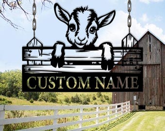 Panneau personnalisé de ferme de chèvres, nom de bébé mignon chèvre, métal de bébé chèvre, décoration de clôture de bébé chèvre, signe d'animal de ferme, signe de ranch personnalisé, cadeau pour la ferme