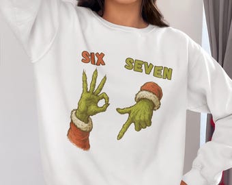 Six Seven Grinch Hands Hoodie, 6 7 Meme Christmas Hoodie, Funny Teen Slang Pullover, Kids Name Hoodie, Cartoon Number Sweatshirt, Teen Gift