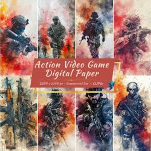 Colección de papeles digitales de videojuegos de acción / Fondos de personajes de videojuegos