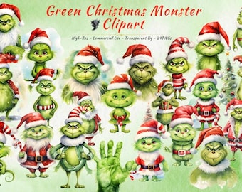 Grinch Christmas Clipart: Kawaii Green Monster PNG Collection