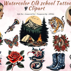Clipart tatouage old school | PNG de tatouage vintage | Art Flash rétro | Style traditionnel | Utilisation commerciale | 24 fichiers PNG