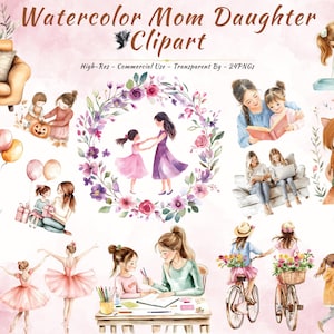 Mama Tochter Clipart | Mutter Kind PNG Bündel | Familie Illustration Set | Kommerzielle Nutzung | 24 PNG-Dateien