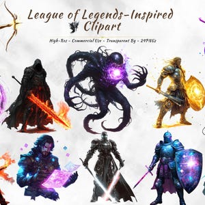 LoL Gaming Clipart | 24 PNGs | Transparent Background | Fantasy Warrior Clip Art