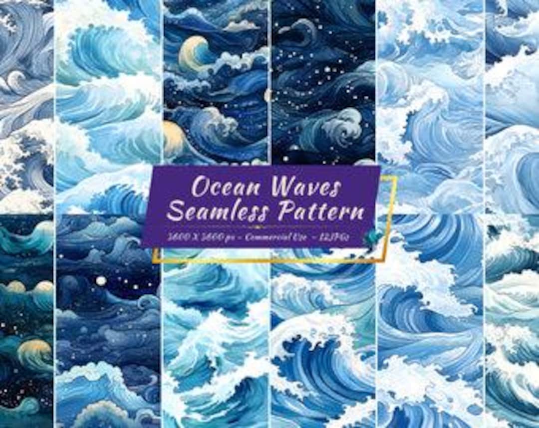 Ocean Waves Seamless Digital Paper Collection | Wavy Sea Backgrounds - Etsy