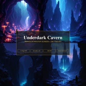 Inserts d'écran Dungeon Master | DM GM sérigraphie + suivi de l'initiative et feuille de personnage | Dessus de table Underdark Cavern Fantasy