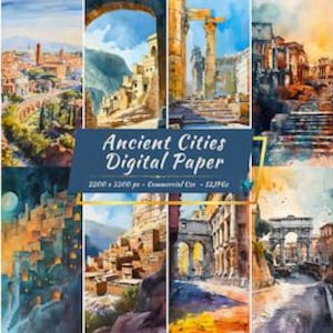 Collection de papiers numériques Paysages urbains anciens | Arrière-plans grecs anciens et romains