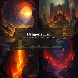 Dungeon Master Screen Inserts | DM GM Screen Printable + Initiative Tracker & Character Sheet | Dragons Lair Fantasy Tabletop