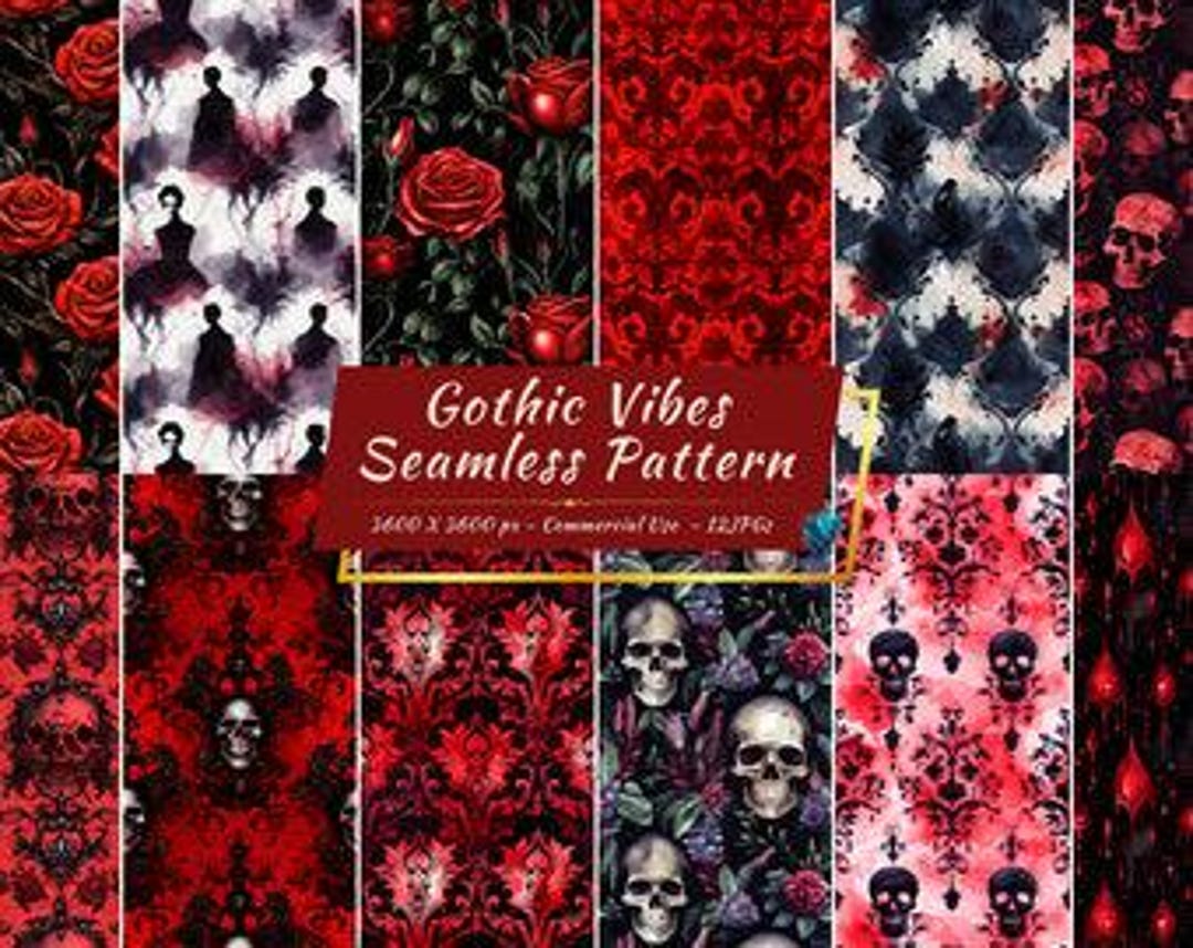Gothic Seamless Patterns | Skulls, Roses, Damasks and Luxurious ...