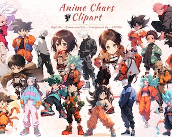 Kawaii Anime Character Clipart | Japanese Sublimation Designs (PNG Bundle)