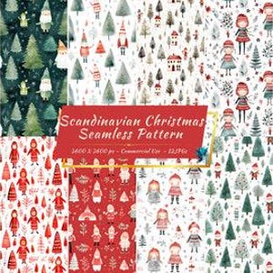 Collezione di carta digitale senza soluzione di continuità natalizia scandinava / Stagione invernale, sfondi natalizi