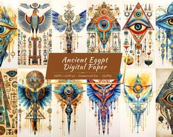 Ancient Egypt Symbols Digital Paper Pack | Egyptian Backgrounds
