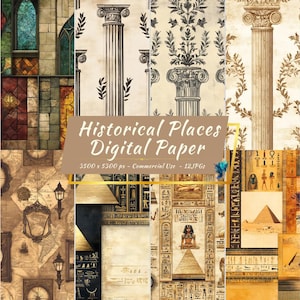 Historische Orte Digital Paper Pack | Antike Architektur Karten | 12 JPG Hintergründe zum Basteln und Journaling