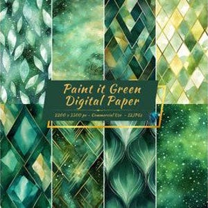 Pacchetto di carta digitale glitter verde / Sfondi verdi di lusso glamour