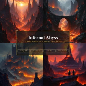 Dungeon Master Screen Inserts | DM GM Screen Printable + Initiative Tracker & Character Sheet | Infernal Abyss Fantasy Tabletop