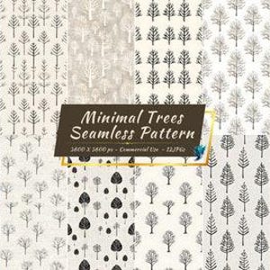 Collection de papiers numériques sans couture arbre minimaliste | Motifs d'arbres scandinaves