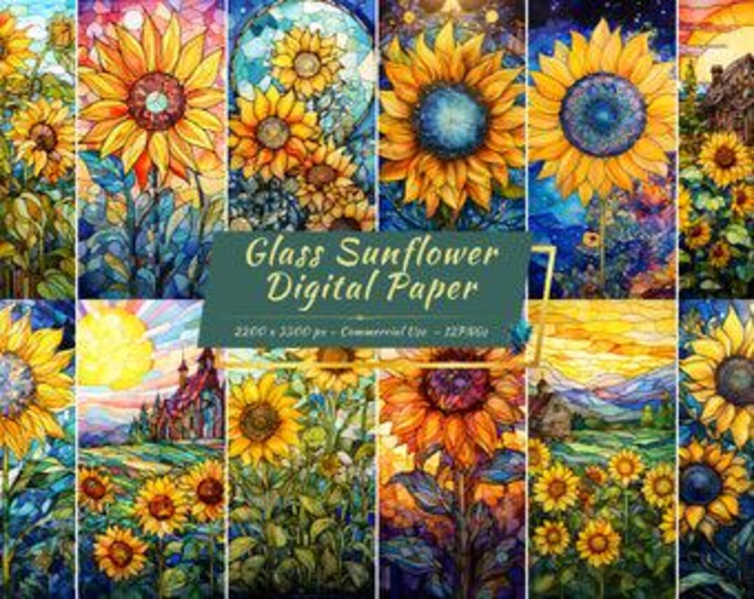 Stained Glass Sunflower Backgrounds | Floral Digital Paper Pack - Etsy