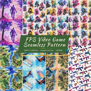 Battle Royale FPS Video Game Seamless Digital Paper Collection | Video Game Tumbler Background