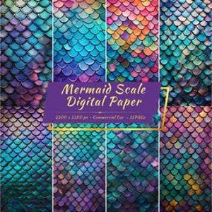 Paquet de papier numérique à l'échelle de sirène | Arrière-plans colorés en écailles de sirène