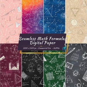 数学の公式デジタルペーパー | 12 JPG | 科学パターン | 黒板背景 | STEMスクラップブッキング | すぐにダウンロード