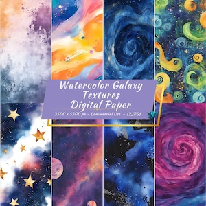 Galaxy digitaal papier, aquarel ruimte achtergronden, Star Texture Pack, 12 JPG, Celestial Art, Commercieel gebruik