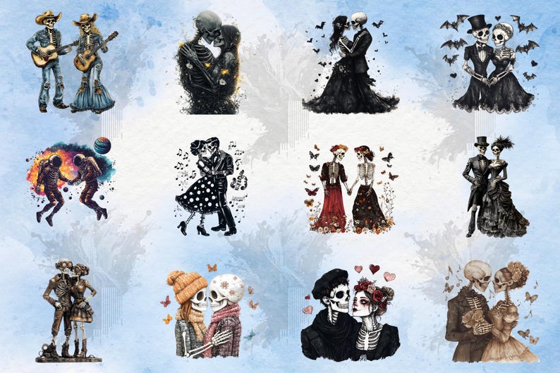 Skeleton Couple PNG Clipart | Gothic Skull Wedding Art | Halloween PNG ...