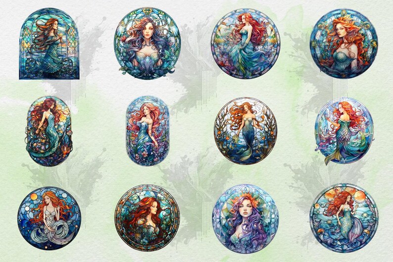 Stained Glass Mermaid SVG PNG Clipart Collection | Fantasy Mermaid ...