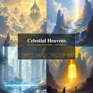 Dungeon Master Screen Inserts | DM GM Screen Printable + Initiative Tracker & Character Sheet | Celestial Heavens Fantasy Tabletop