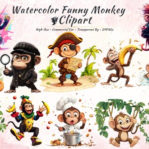 Clipart PNG drôle de singe - singes mignons de bande dessinée - fond transparent - usage commercial