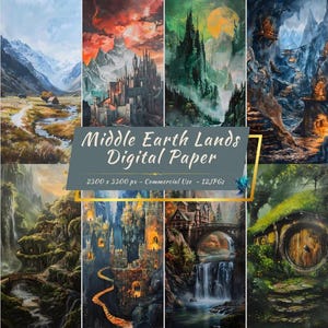 Middle Earth Landmarks Digital Paper Set | Rivendell, Moria, Shire, Edoras and More