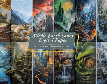 Ensemble de papier numérique Monuments de la Terre du Milieu | Fondcombe, Moria, Shire, Edoras et plus