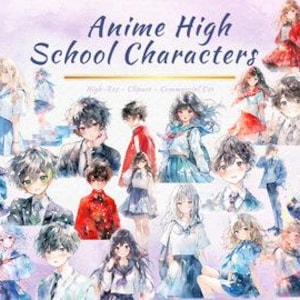 Kawaii Anime High School Characters Clipart Bundle (Digital Download)