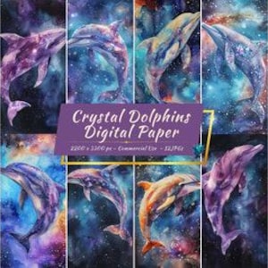 Paquet de papier numérique Crystal Dolphins | Arrière-plans d'animaux célestes