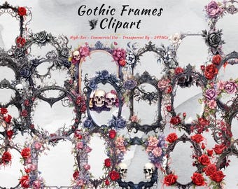Pakiet gotyckich ramek clipart, wiktoriańska ciemna ozdobna ramka w stylu vintage w formacie PNG (24 obrazy PNG)
