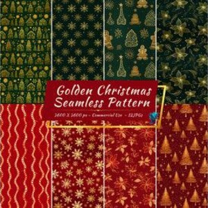 Goldene Weihnachten nahtlose digitale Papier Set: Elegante Urlaub Hintergründe (digitaler Download)