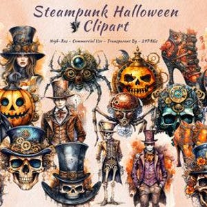 Vintage Steampunk Halloween Clipart Collection | Skull, Pumpkin, Bat, Antique and Spooky Elements