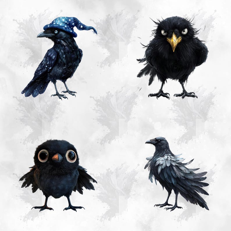 Splattered Crow 24 Funny Crows Clipart | Digital Crow Illustration | Halloween Crow PNG ...