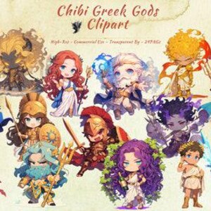 Collection de cliparts dieux et déesses grecs kawaii | Zeus, Poséidon, Arès et plus