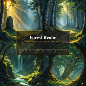 Dungeon Master Screen Inserts | DM GM Screen Printable + Initiative Tracker & Character Sheet | Forest Realm Fantasy Tabletop
