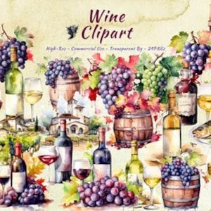 Collezione di clipart PNG di vino e uva / Chardonnay, Noir, Rosso e Bianco, Pacchetto Vinyard