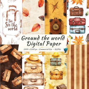 Reise-Digital-Papier-Pack | 12 JPG | Adventure Scrapbook Hintergrund | Herbst Gepäck Papier | Kommerzielle Nutzung | Sofort Download