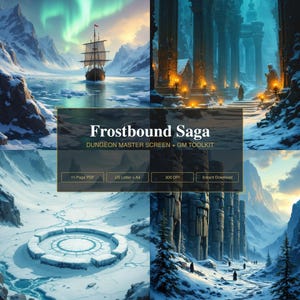 Dungeon Master Screen Inserts | DM GM Screen Printable + Initiative Tracker & Character Sheet | Frostbound Saga Fantasy Tabletop