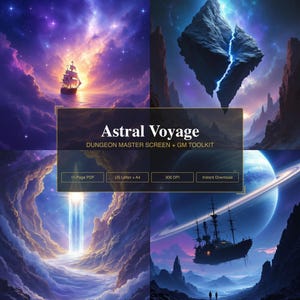 Dungeon Master Screen Inserts | DM GM Screen Printable + Initiative Tracker & Character Sheet | Astral Voyage Fantasy Tabletop