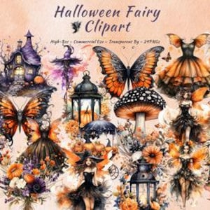 Halloween Fantasy Fee Clipart Sammlung | Magische, gotische Feen, Pilze, Schmetterlinge und Mehr
