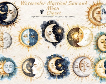 Mystical Sun and Moon PNG Clipart Bundle | Celestial Moon Phases