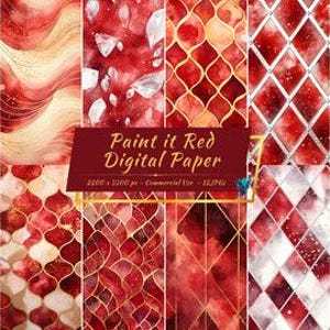 Pacchetto di carta digitale glitter rosso brillante / Sfondi rossi glamour e di lusso