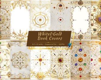 White and Gold Book Covers Digital Prints | Grimoire Cover Pages and Spines