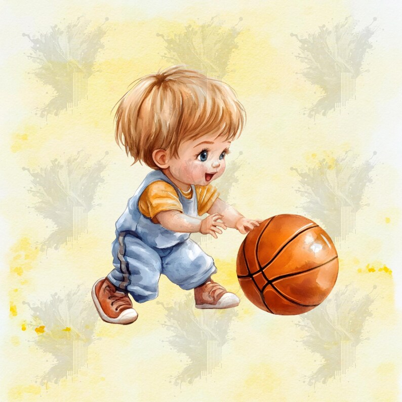 Basketball Clipart Bundle, Watercolor Kids Sports Players Ball Hoop ...