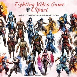 Colección de imágenes prediseñadas de videojuegos de lucha / Luchadores, poses de combate y más