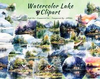See Leben Clipart Bundle, Rustikale Aquarell Hütte Sommer Urlaub (20 PNGs)