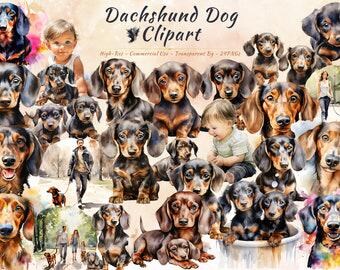 Dachshund Clipart Bundle, Wiener Dog Illustrations, Sausage Pet Art (24 PNGs)